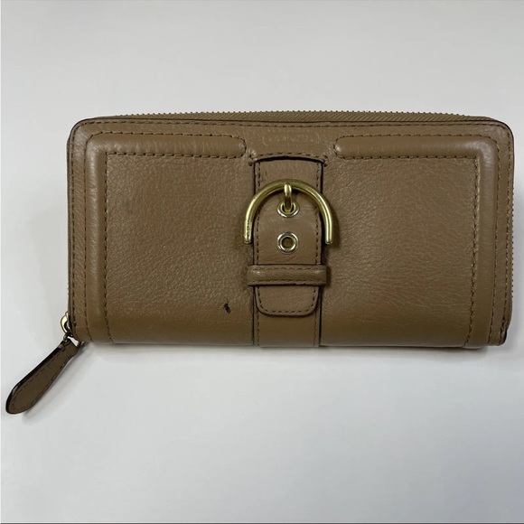 Coach Womens Wallet Zip Around Accordion Solid Beige Leather #0943 - Picture 1 of 15